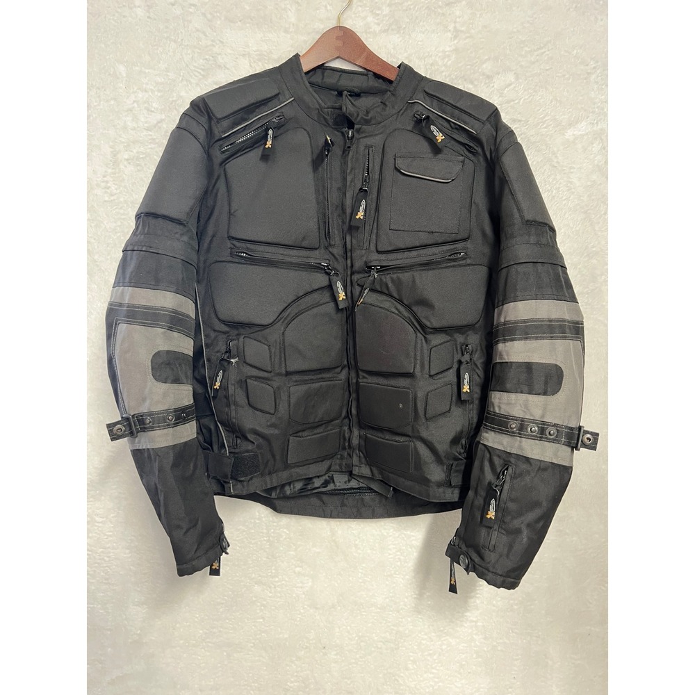 Xelement Armored Motorcycle Racing Jacket Black Grey Padded Riding Gear Mens